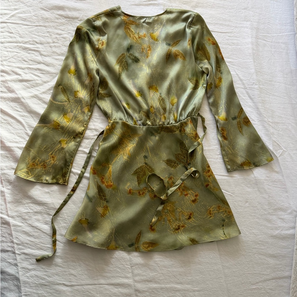 Zara Kimono Style Wrap Dress Long Sleeve Floral Satin S Small - Picture 6 of 11